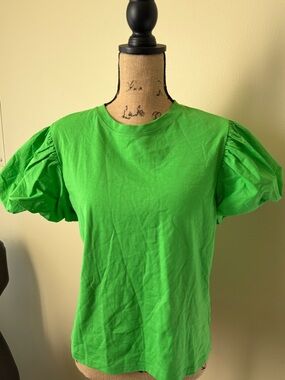 Zara Green Puff Sleeve Crewneck Tee